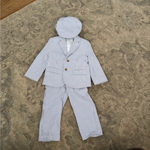 Janie and Jack Blue and White Pinstripe Blazer Set with Cap